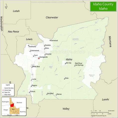 Map of Idaho County, Idaho showing cities, highways & important places ...