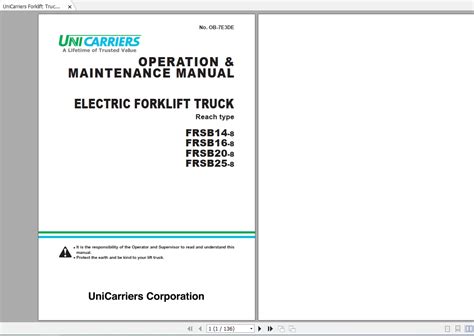 UniCarriers Forklift Truck FRSB Operation and Maintenance Manual