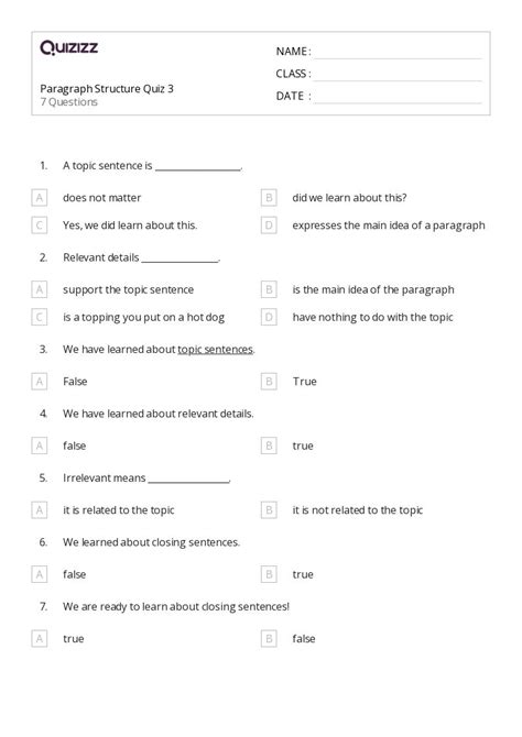 50+ Paragraph Structure worksheets on Quizizz | Free & Printable