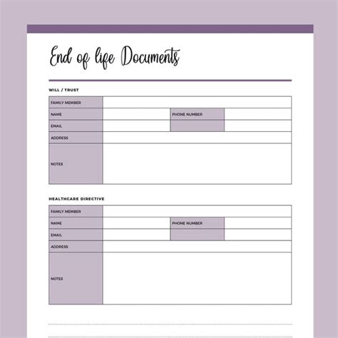 Printable End of Life Planner | Instant Download PDF | A4 & US Letter – Plan Print Land