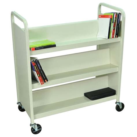 Luxor 2 Sided Steel Rolling Library Book Cart (Black or Putty) BT6S37