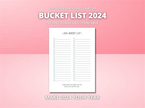 2024 Bucket List Printable Bucket List Template Dream Bucket List Goal ...