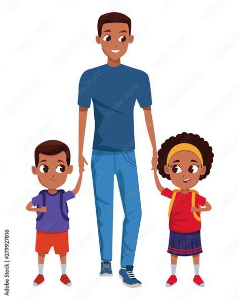 Family single parent with childrens cartoon Stock Vector | Adobe Stock