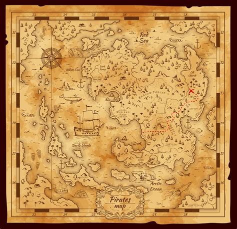 Old pirate treasure map, vector worn parchment 12851098 Vector Art at ...