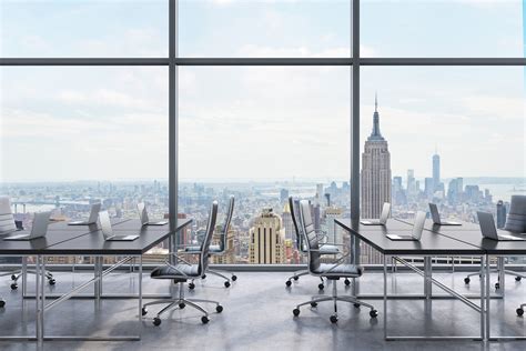 Workplaces In A Modern Panoramic Office, New York City View From - Home ...