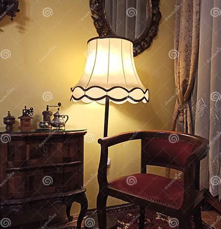 Retro Style, Retro Interior Design. Old Lamp, Stylish Chair, Table with Drawers Stock Photo ...