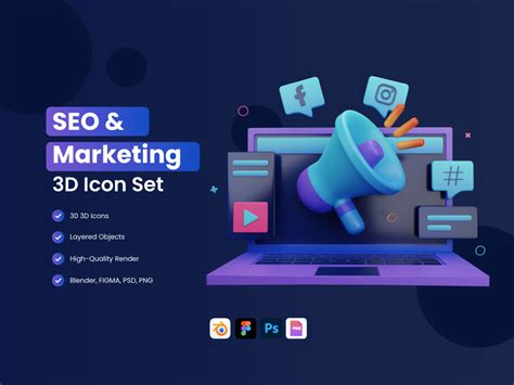 3D SEO & Marketing Icon Set - Flat Icons