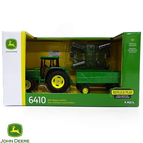 JOHN DEERE FARM TOY TRACTOR WITH BARGE WAGON & DISK 6410 1:32 SCALE ...