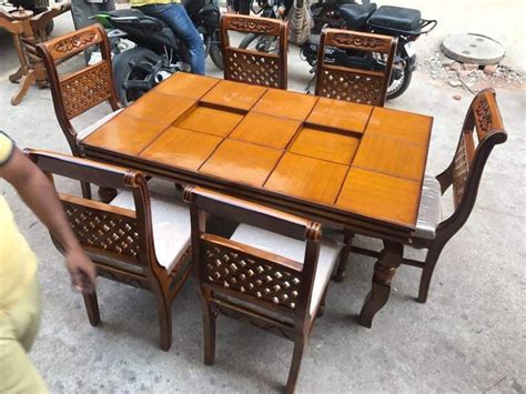Brown 6 Seater wooden dining table, For Home at Rs 30500/set in Hyderabad | ID: 23846164230