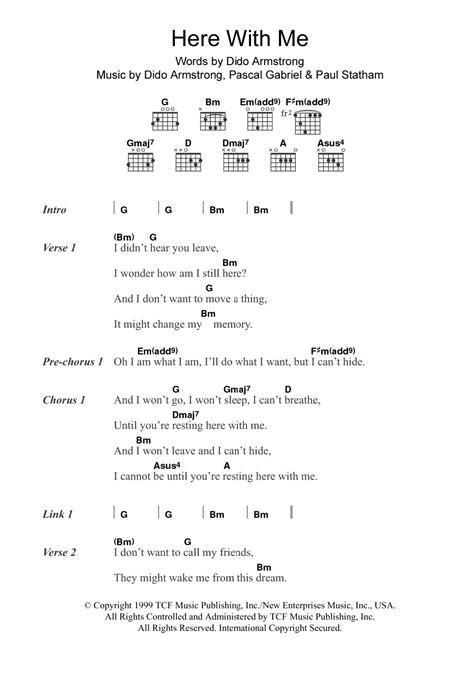 Here With Me (Theme from Roswell) by Dido Sheet Music for Guitar Chords ...