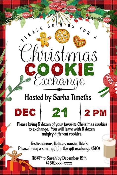 Christmas Cookie Exchange Invitation Template, Editable DYI Invitation ...