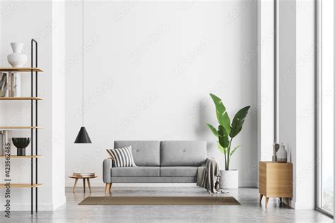 Bright living room interior with white empty wall Stock Photo | Adobe Stock