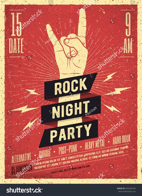 Rock Night Party Poster Flyer Vintage Stock Vector (Royalty Free ...