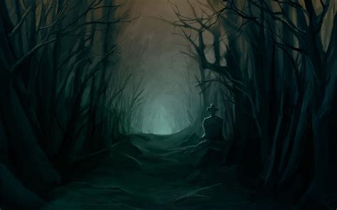 scary, path, dark forest, Fantasy, trees, creepy, grave, 2K HD Wallpaper