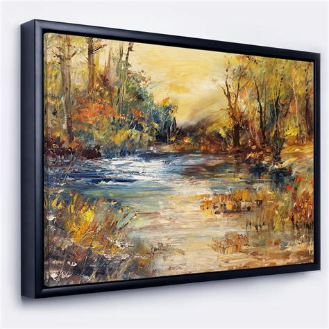Designart ' Stream in Forest Oil Painting ' Landscape Painting Framed Canvas Print - Walmart.com ...