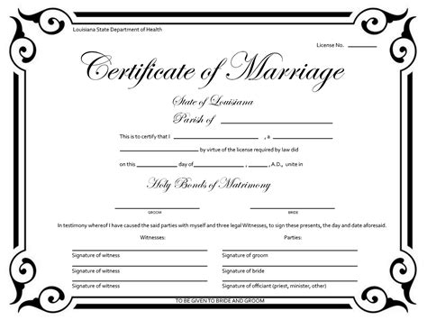 Example marriage certificate and facts