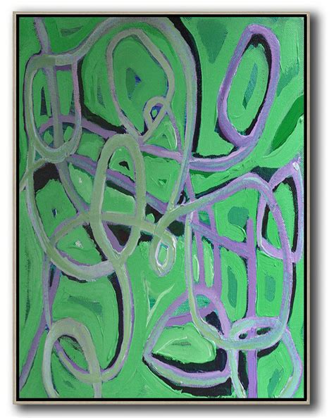 Vertical Contemporary Art,Living Room Wall Art,Green,Purple,Black | Large Canvas Art