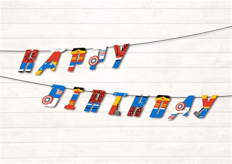 Marvel Birthday Banner Printable Superhero Pennant spiderman Thor Wonderwoman heroes Party, Baby ...