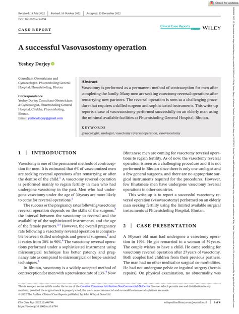 (PDF) A successful Vasovasostomy operation