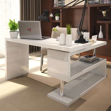 White High Gloss Office Desk - Real Wood Home Office Furniture Check more at http://www ...