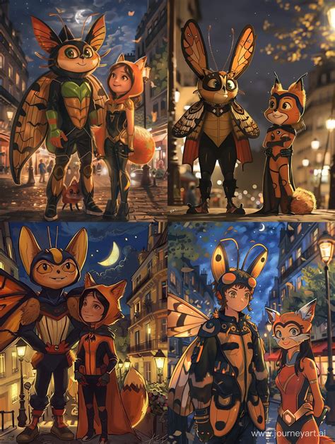 Gabriel Agreste as Hawk Moth and Superheroine in Fox Costume in Paris Night Scene | Midjourney ...