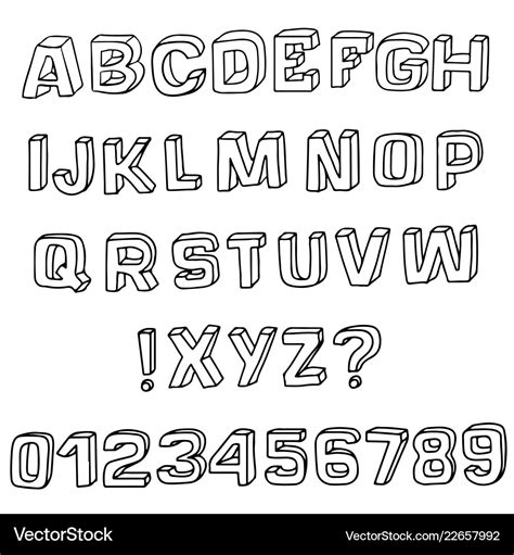 3d sketch font alphabet Royalty Free Vector Image