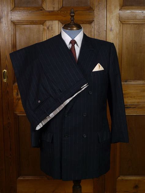 2003 Huntsman Savile Row Bespoke Navy Blue D/B Pin-Stripe Suit 44 ...