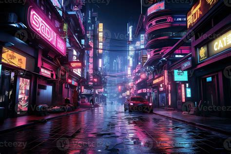 City of the future in cyberpunk style. Neon city landscape. 32187881 Stock Photo at Vecteezy