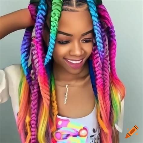 Colorful pop diva with box braids hairstyle on Craiyon