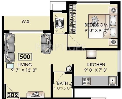 500 sq ft 1 BHK Floor Plan Image - Dream Home Enterprises Park ...