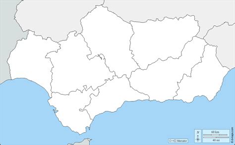 Andalucía Mapa gratuito, mapa mudo gratuito, mapa en blanco gratuito, plantilla de mapa ...