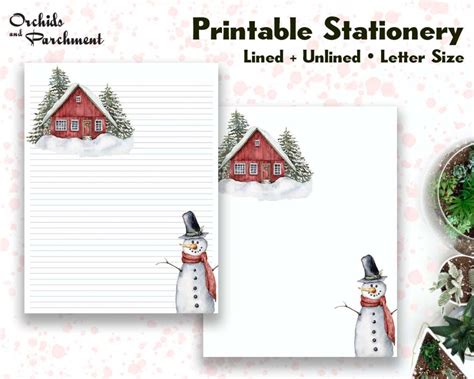 Stationery Winter Cabin Snowman Letter Writing Paper Letter Size 8.5x11 Lined Unlined Printable ...