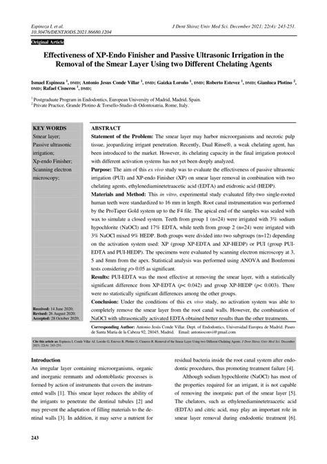 (PDF) Effectiveness of XP-Endo Finisher and Passive Ultrasonic ...