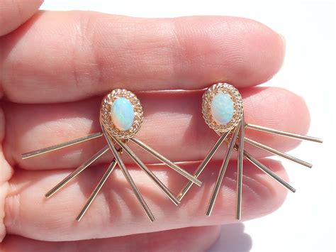 Vintage Antique Opal Earrings Unique One of a Kind Design 14K Yellow Gold