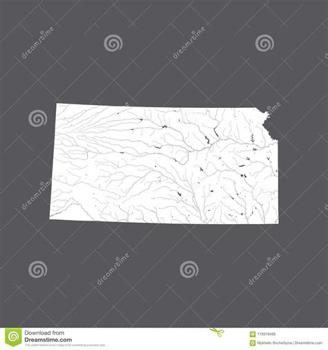 Map of Kansas with Lakes and Rivers. Stock Vector - Illustration of ...