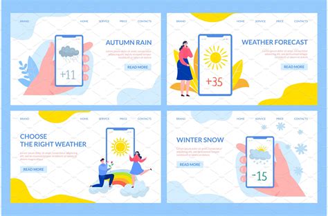 Weather app at flat website page | People Illustrations ~ Creative Market