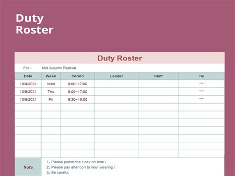 EXCEL of Duty Roster Form.xlsx | WPS Free Templates