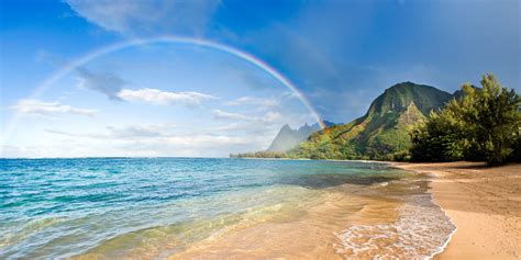 beach, Rainbows, Sea, Mountain, Trees, Sand, Hawaii, Island, Clouds ...