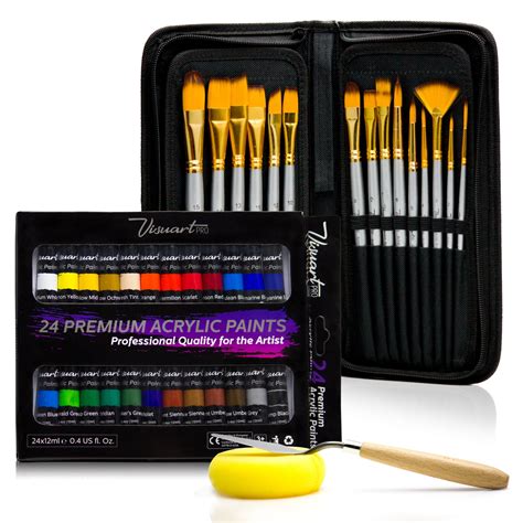 Acrylic Paint Brush Set with 15 Premium Artist Brushes and 24 Color ...