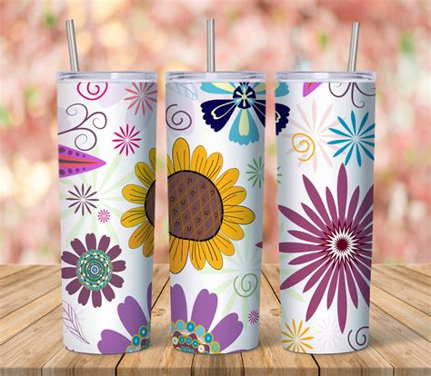 Digital Sublimation Skinny Tumbler Design Flower MOCKUP FREE | Etsy