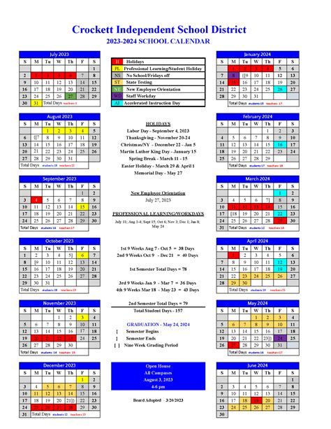 School Calendar | Crockett ISD