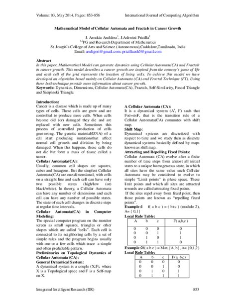 (PDF) Mathematical Model of Cellular Automata and Fractals in Cancer Growth