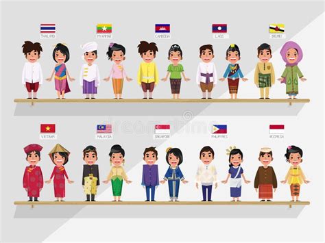 ASEAN Boys And Girls In Traditional Costume - Ith Flag- Stock ...