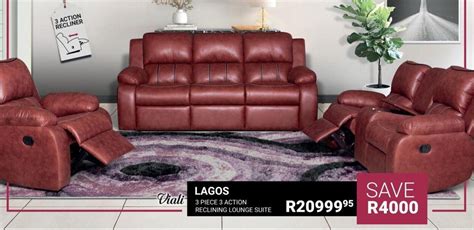 Viali Lagos 3 piece 3 action Reclining Lounge Suite offer at Bradlows