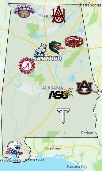 Sports Teams in Alabama - Sport League Maps