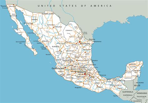 High Detailed Mexico Road Map With Labeling Stock Illustration - Download Image Now - iStock