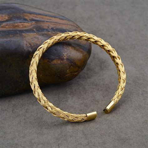 Braided Bracelet Dubai Jewelry 18k Gold Plated Cuff Bangle Custom Woven ...