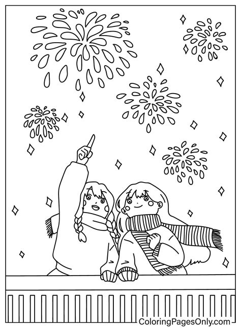 New Year Fireworks Coloring Page - Free Printable Coloring Pages