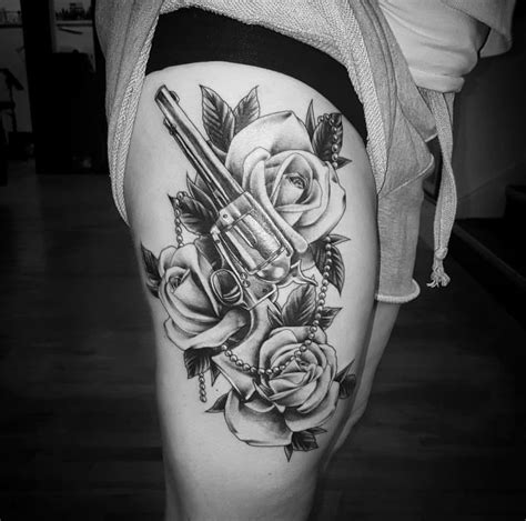 Guns And Roses Thigh Tattoo