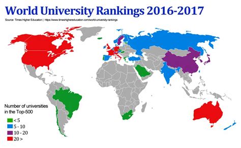 Number of universities in the Top 500 - Vivid Maps